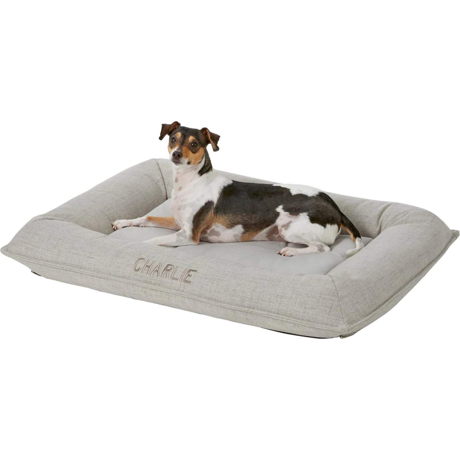 Frisco Orthopedic Personalized Bolster Dog Bed W/Removable Cover, Light Gray - Image 2