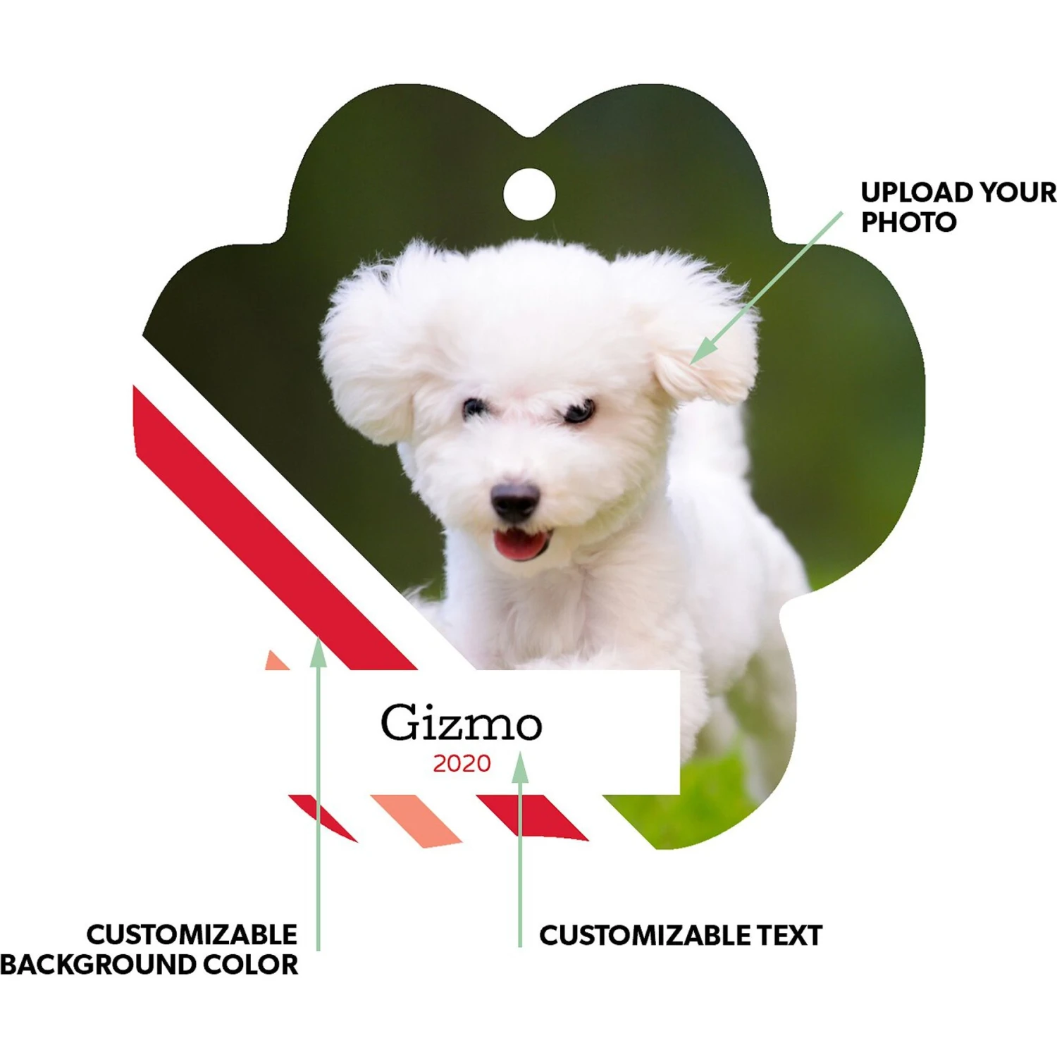 Frisco Peppermint Stripes Paw Shape Metal Personalized Dog & Cat Holiday Ornament - Image 2