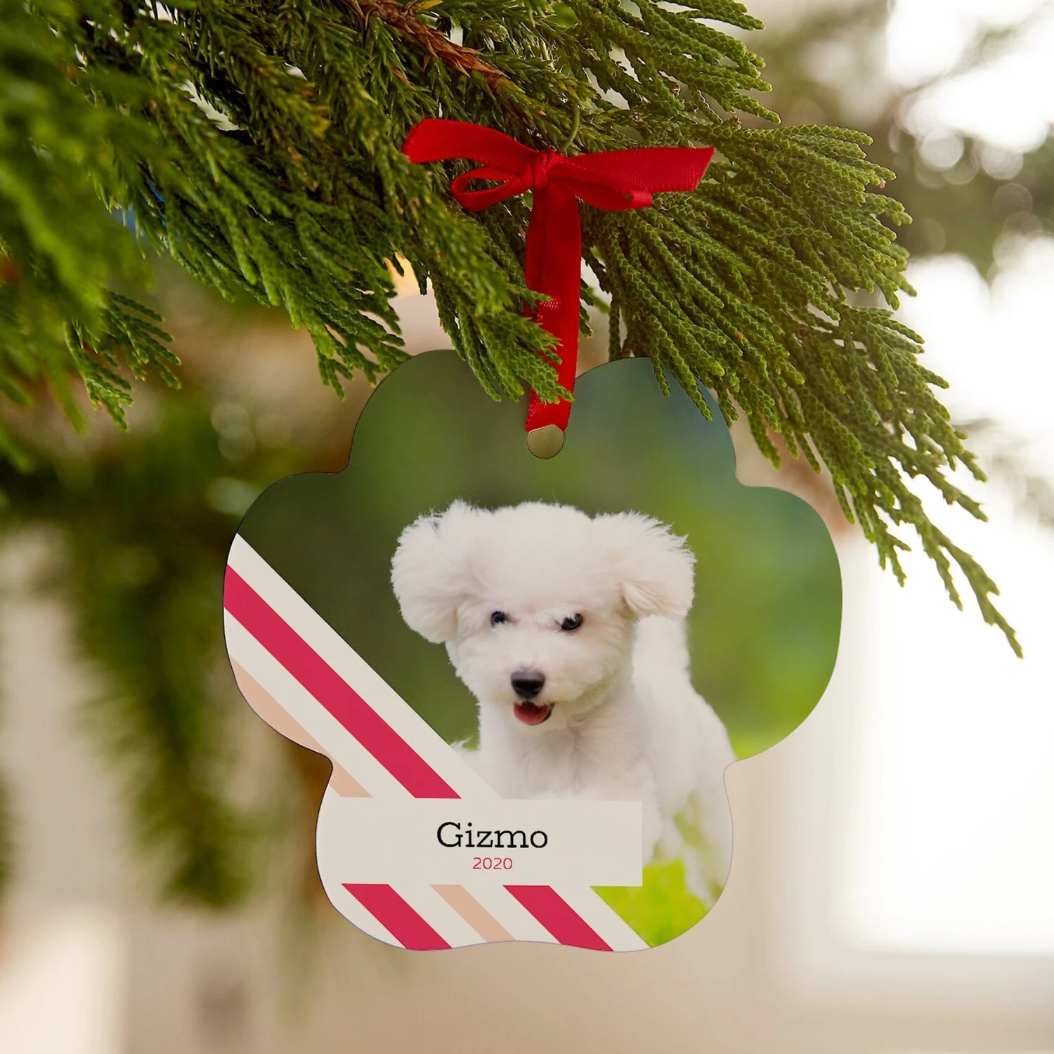Frisco Peppermint Stripes Paw Shape Metal Personalized Dog & Cat Holiday Ornament - Image 4
