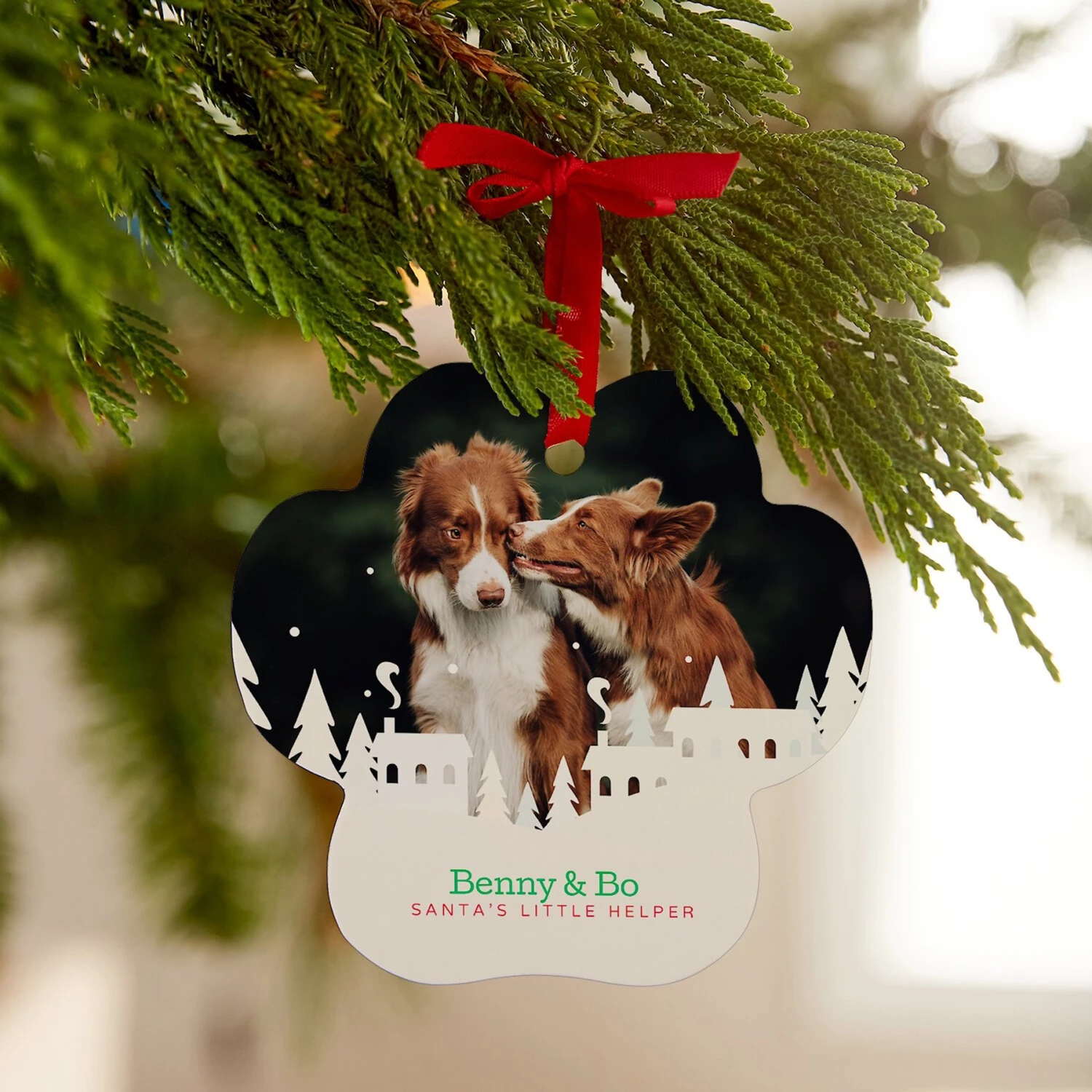 Frisco Winter Town Paw Shape Metal Personalized Dog & Cat Holiday Ornament - Image 3