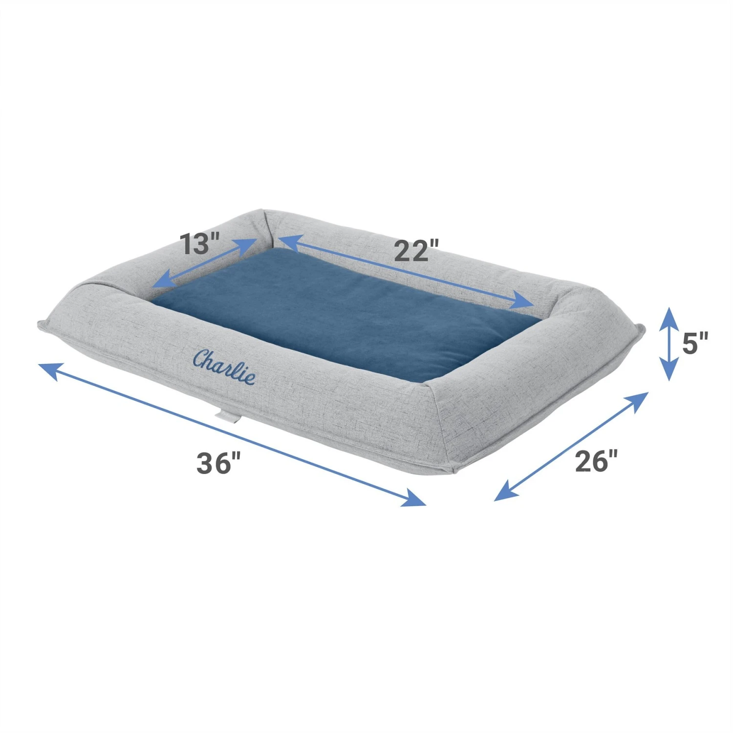 Frisco Orthopedic Personalized Bolster Dog Bed W/Removable Cover, Harbour Blue, Large - Image 3