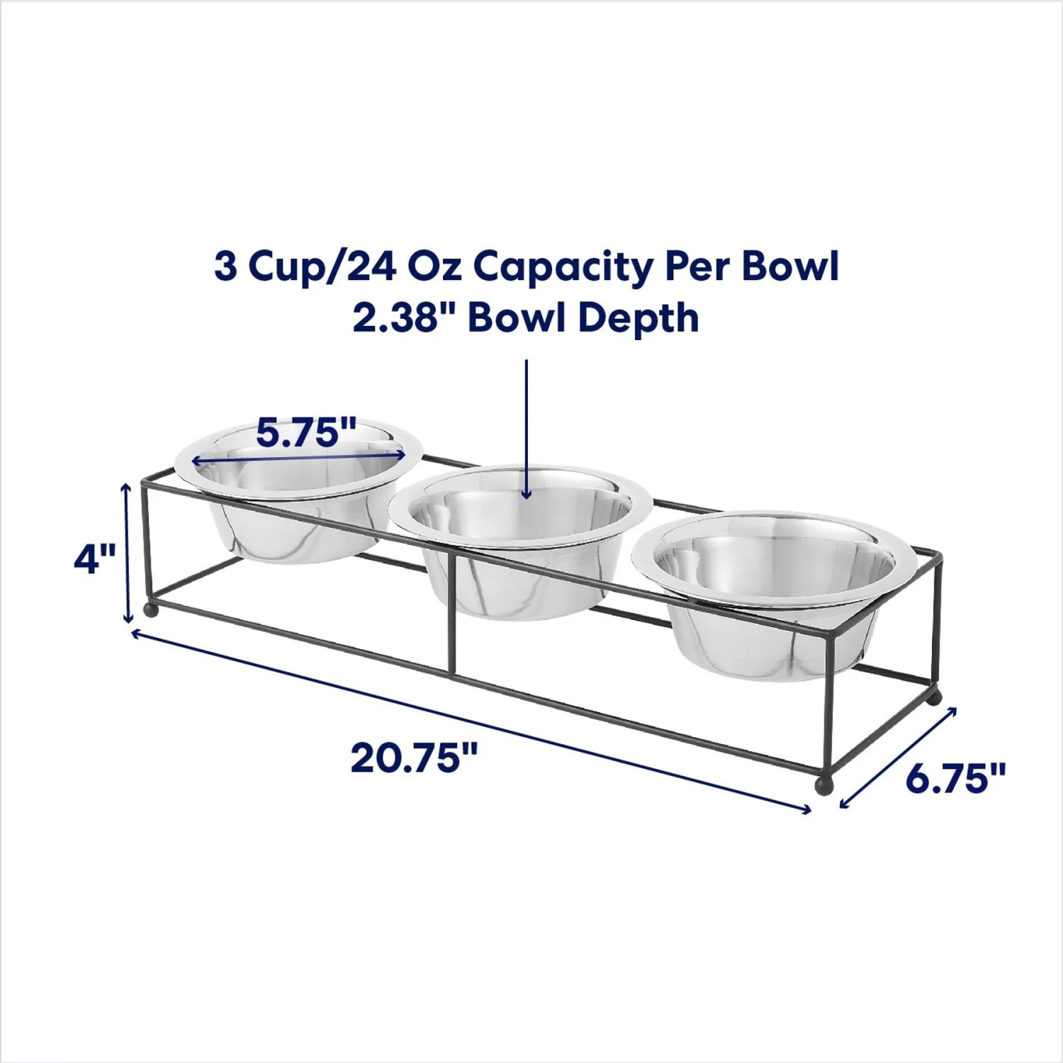 Frisco Multi Pet Feeding 3-Bowls Straight Stainless Steel Dog & Cat Bowl - Image 2