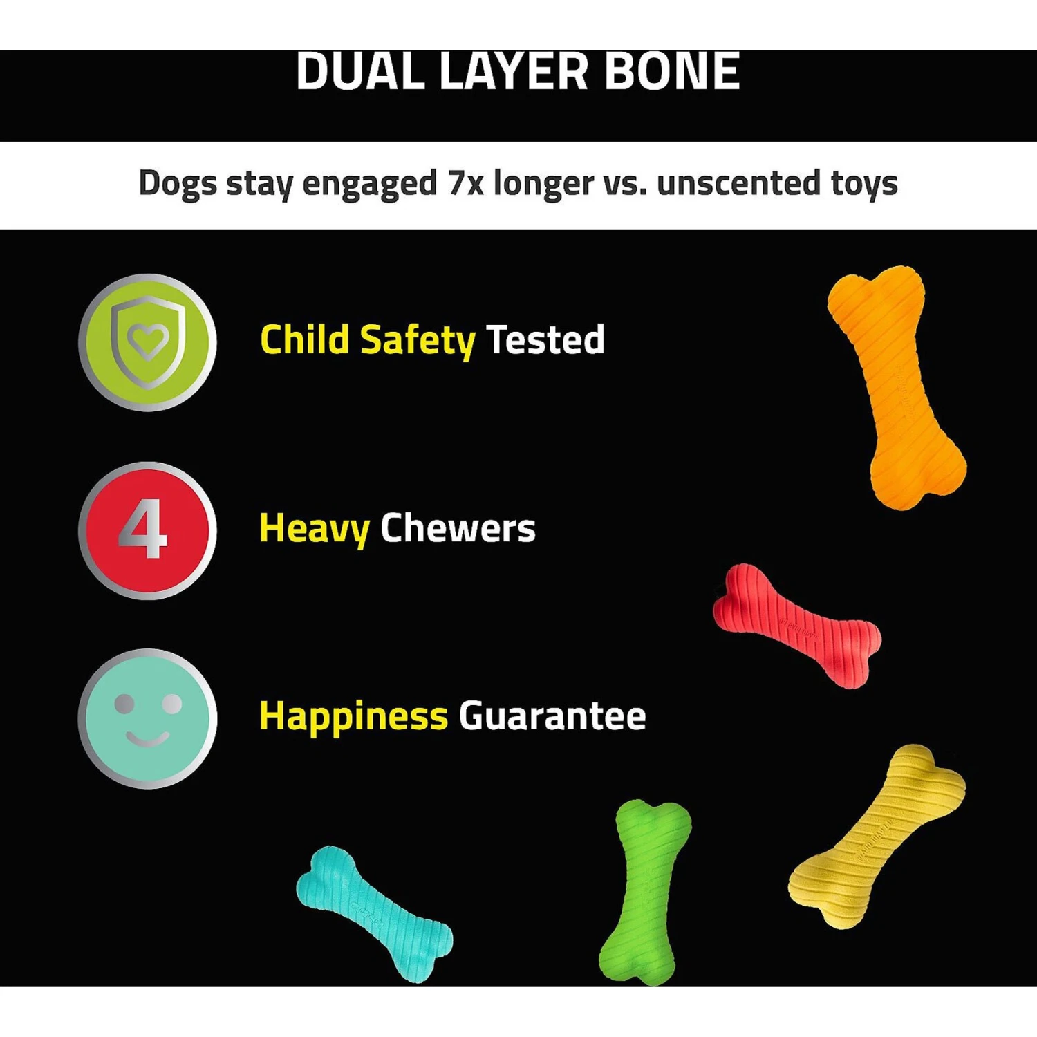 Frisco Fetch Squeaking Colorful Tennis Ball Dog Toy & Playology Scented Dual Layer Bone Dog Toy - Image 8