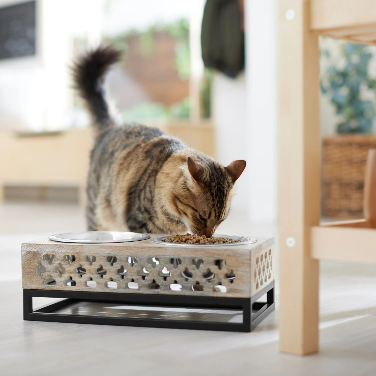 Frisco Premium Wood Elevated Stainless Steel Double Diner Dog & Cat Bowl, 3 Cup - Image 4