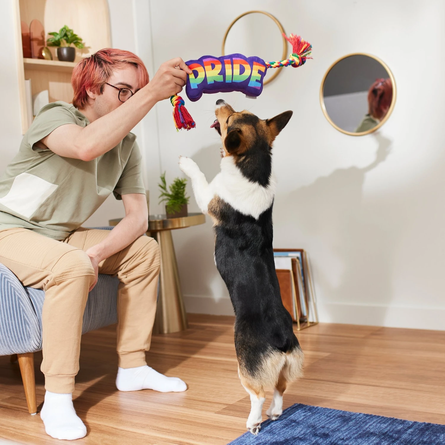 Frisco Pride Plush With Rope Squeaky Dog Toy - Image 3