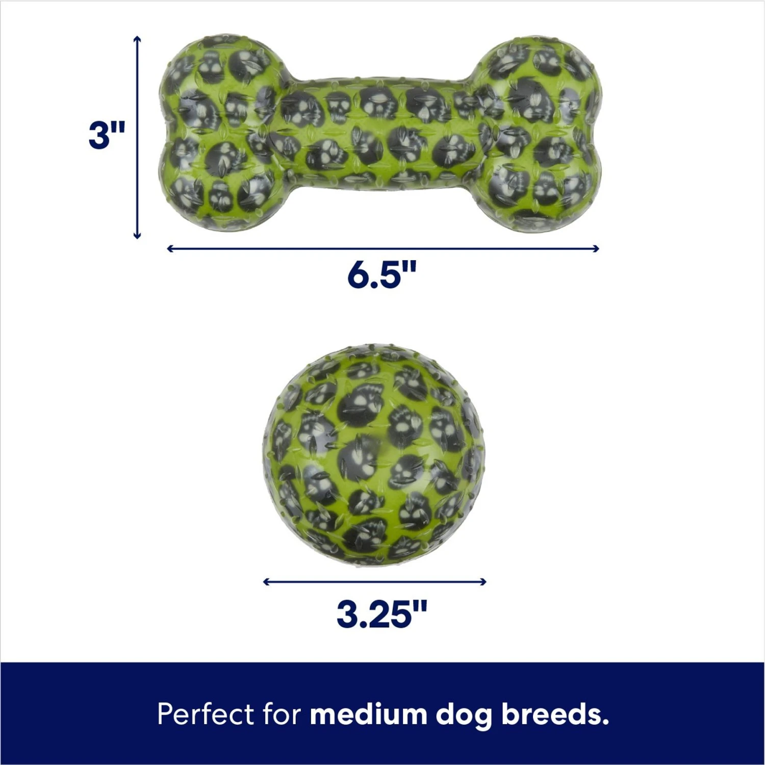 Frisco Halloween Glow In The Dark TPR Squeaky Bone & Ball Dog Toy - Image 2