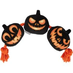 Frisco Halloween Pumpkins Plush With Rope Squeaky Dog Toy