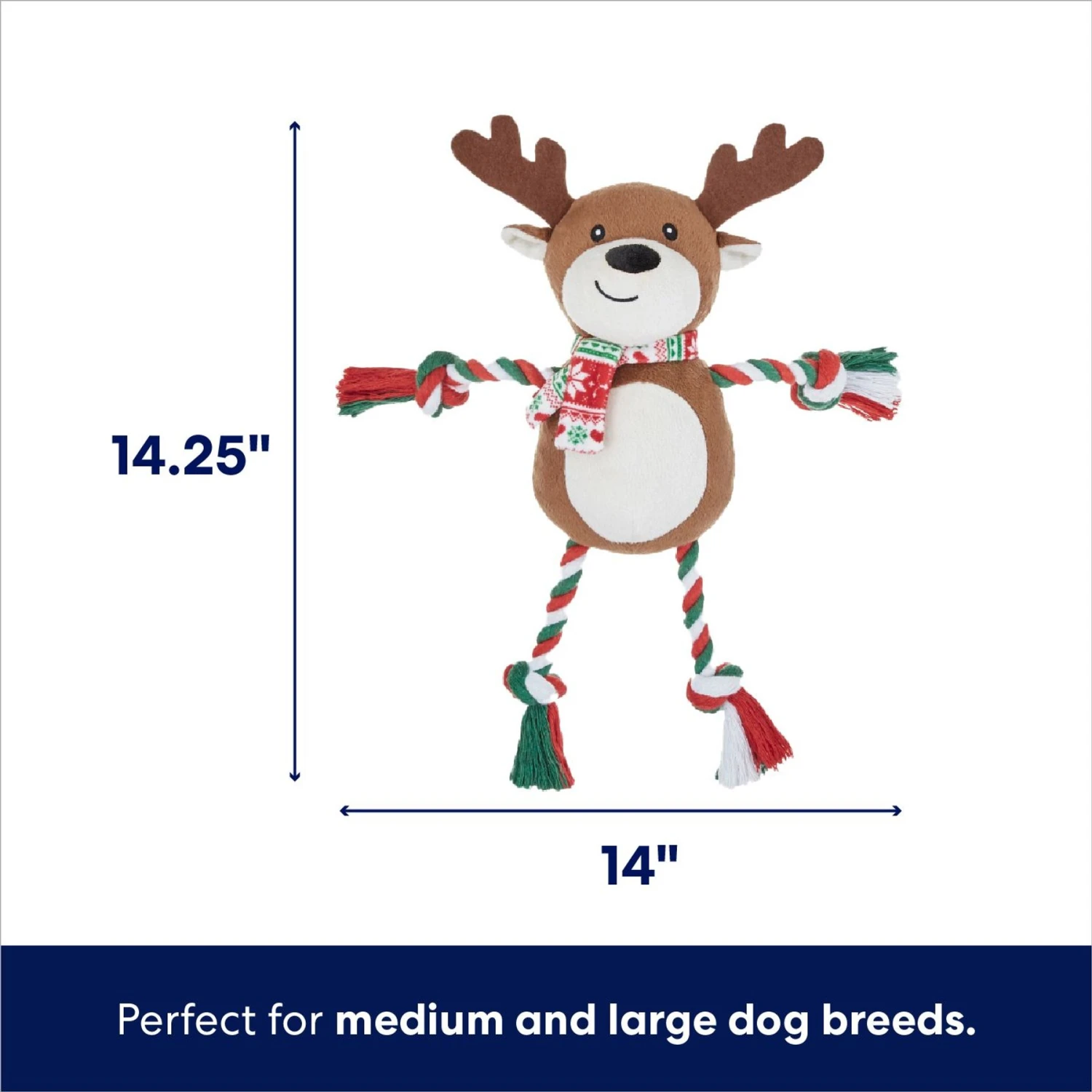 Frisco Holiday Reindeer Plush With Rope Squeaky Dog Toy & Frisco Holiday Lights Plush With Rope Squeaky Dog Toy - Image 3